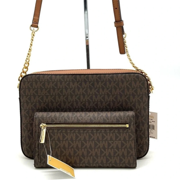 Michael Kors Large EW Crossbody Bag & Large Trifold Wallet Brown/ Gold - Picture 4 of 13